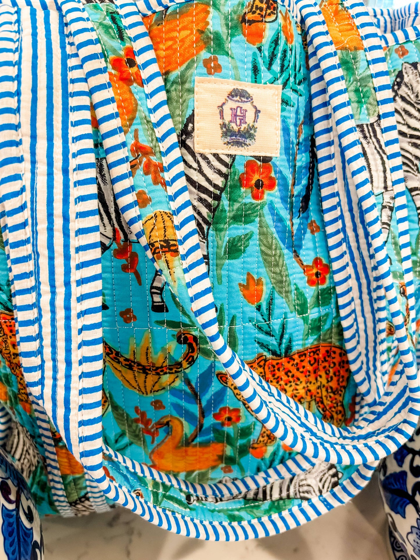 Turquoise Savannah Rain Hand-Crafted Quilted Tote Bag