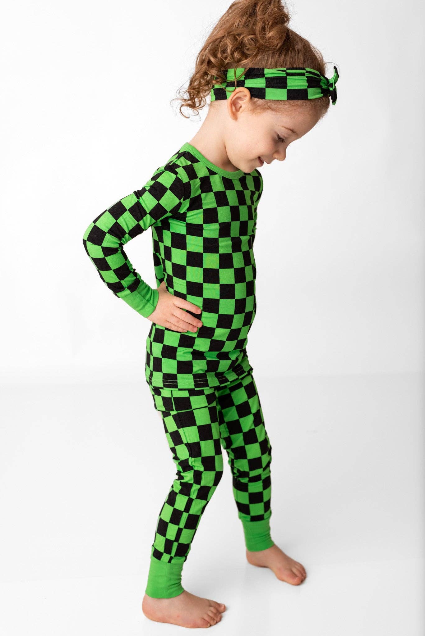 Green Checkers Long Sleeve Bamboo Pajamas