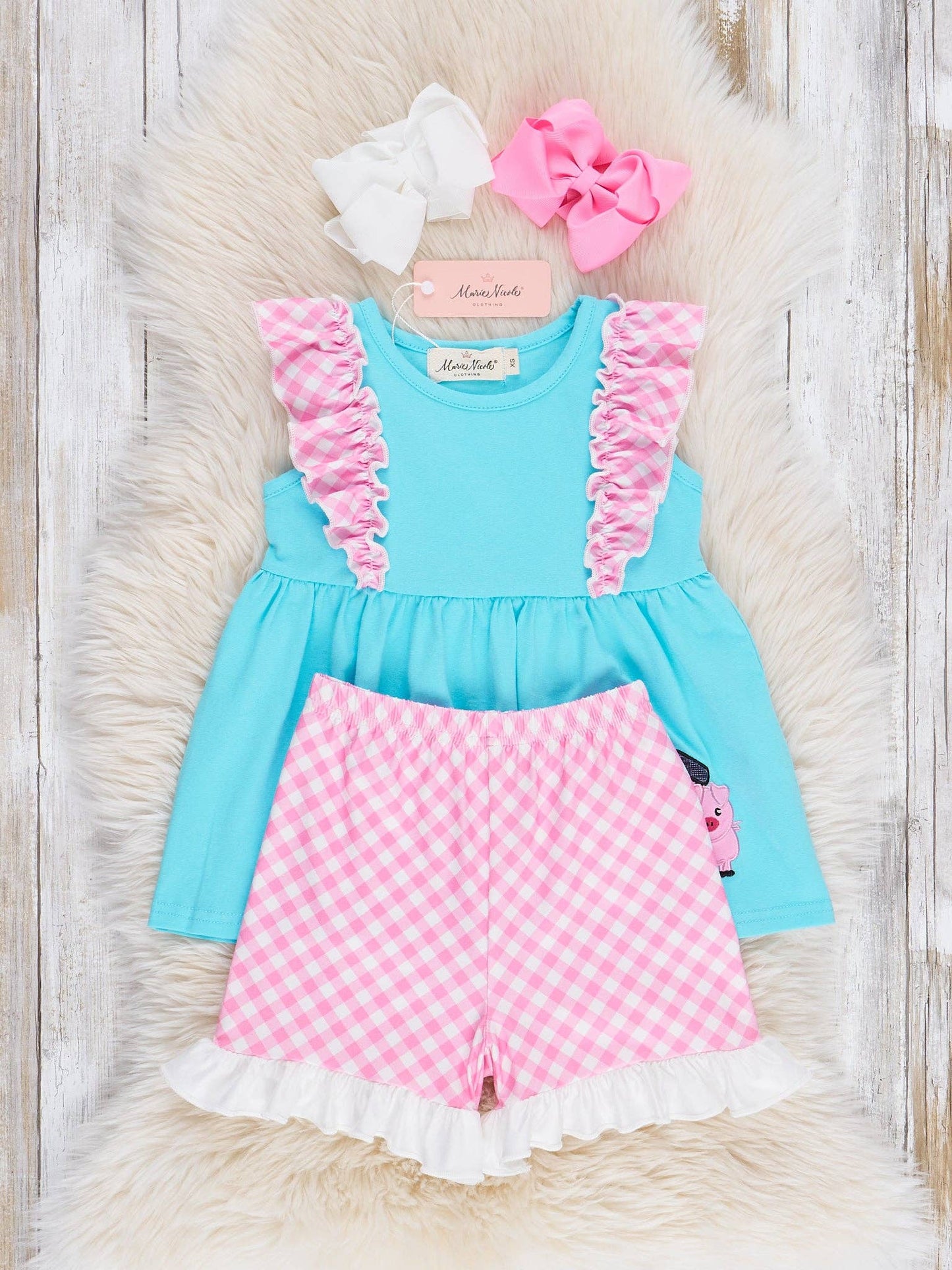 Gingham Farmhouse Embroidered Ruffle Outfit