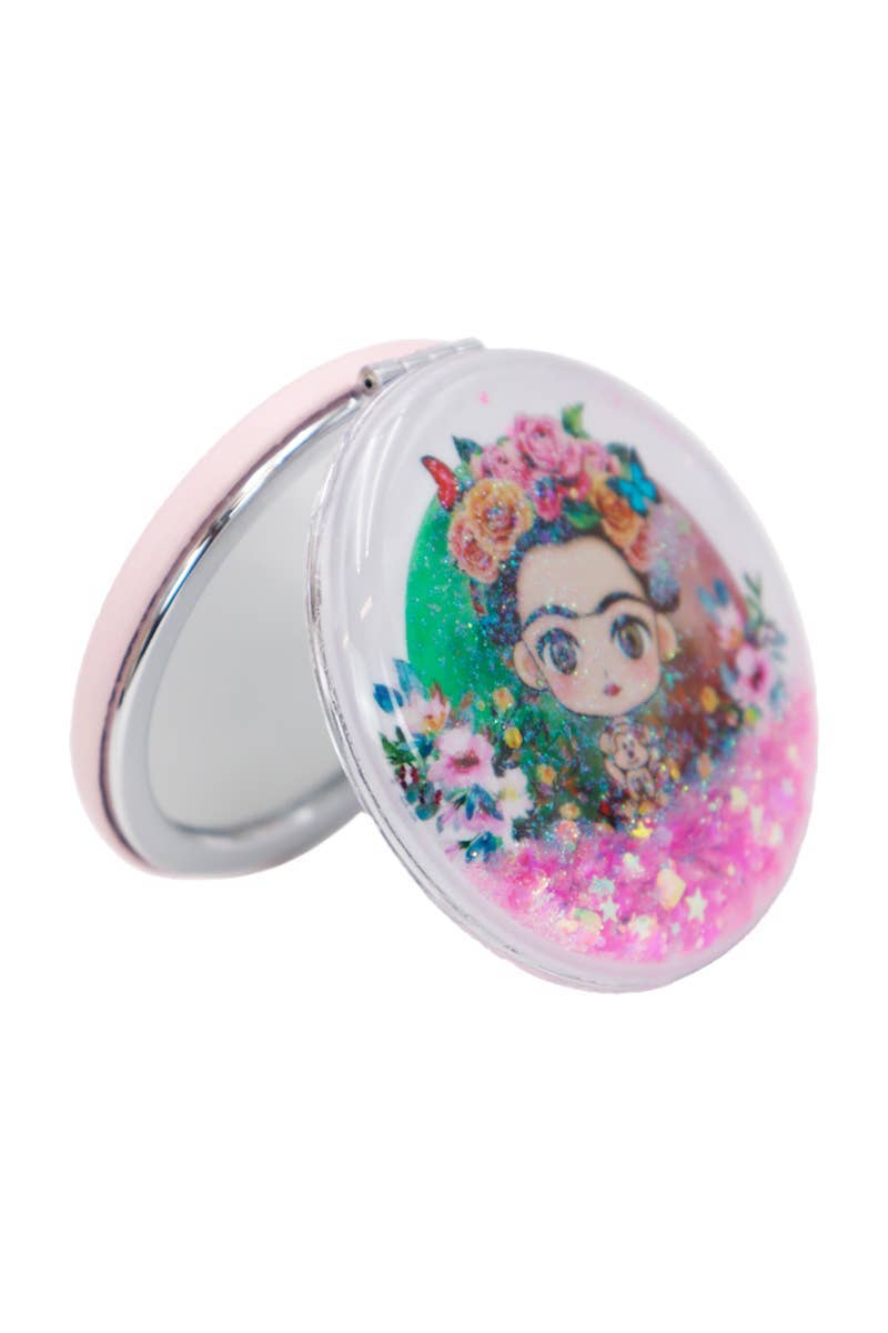 Frida Kahlo Glitter Filled Macaron Cosmetic Mirror