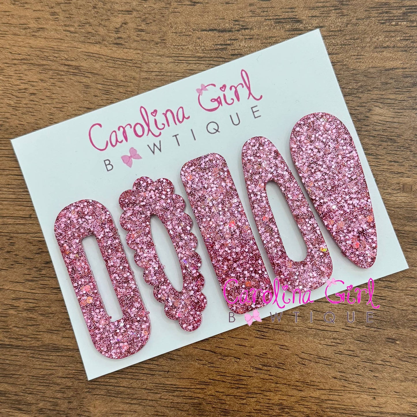 Pink Glitter Resin Hair Clips