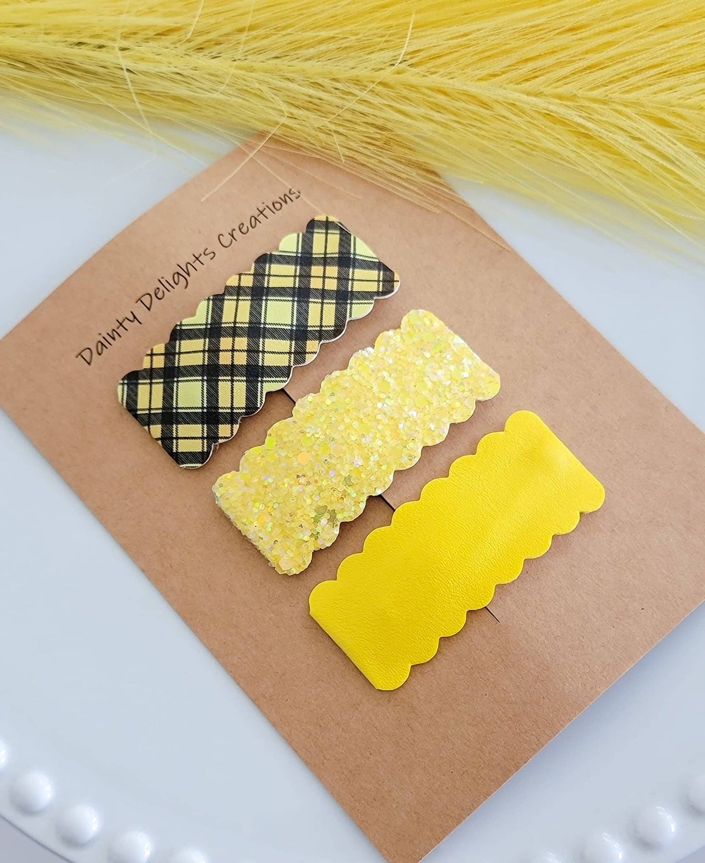 Clueless Yellow Plaid 2.5 inch Rectangle Scallop Snap Clip 3 pack