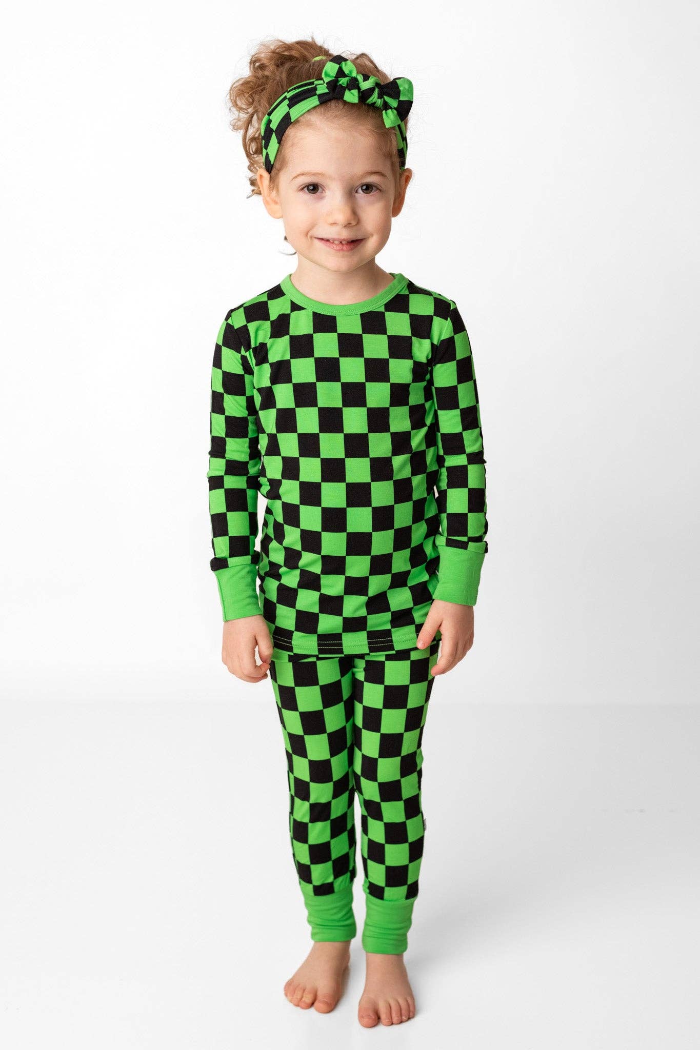 Green Checkers Long Sleeve Bamboo Pajamas