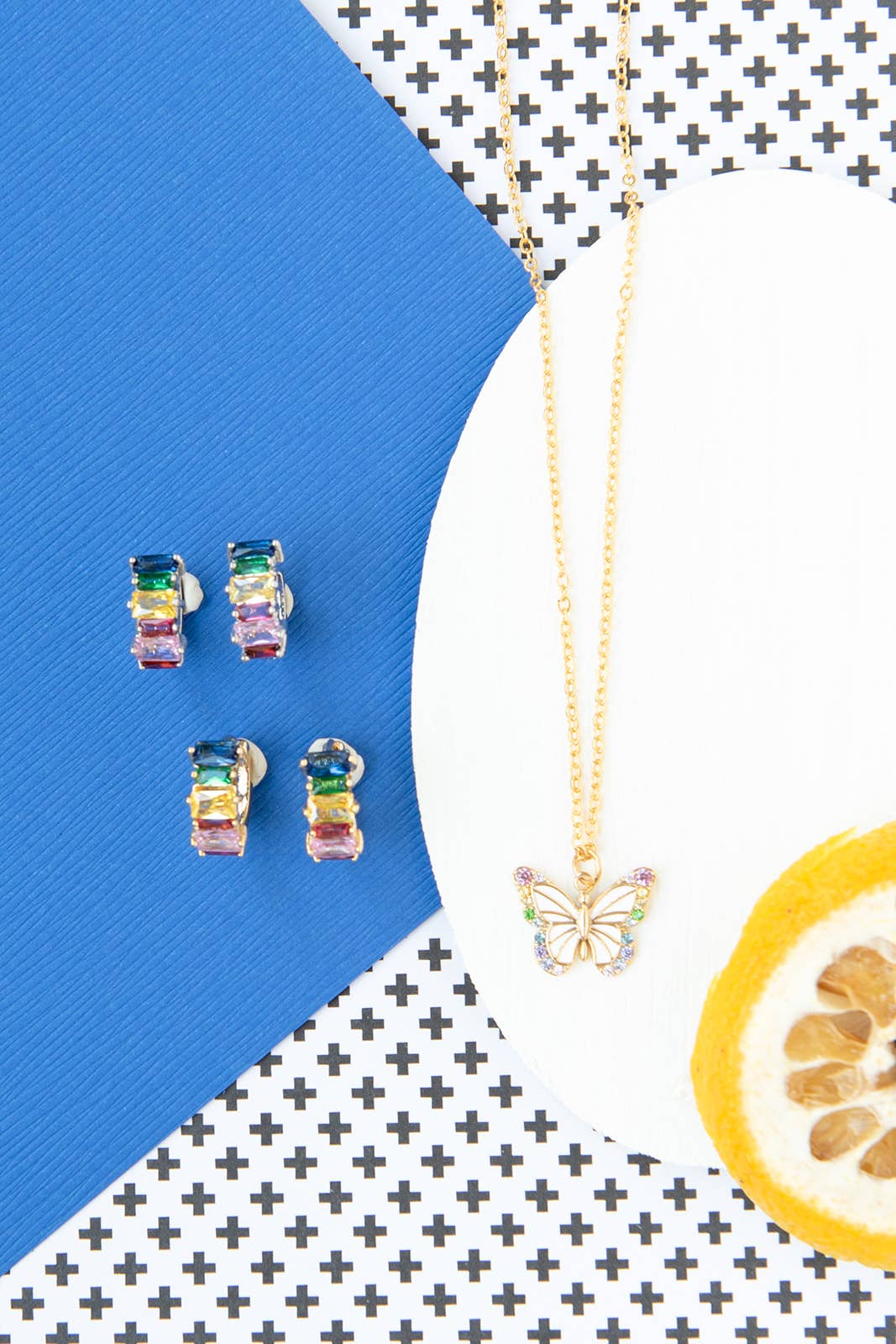 Butterfly Rainbow CZ Enamel Charm Necklace