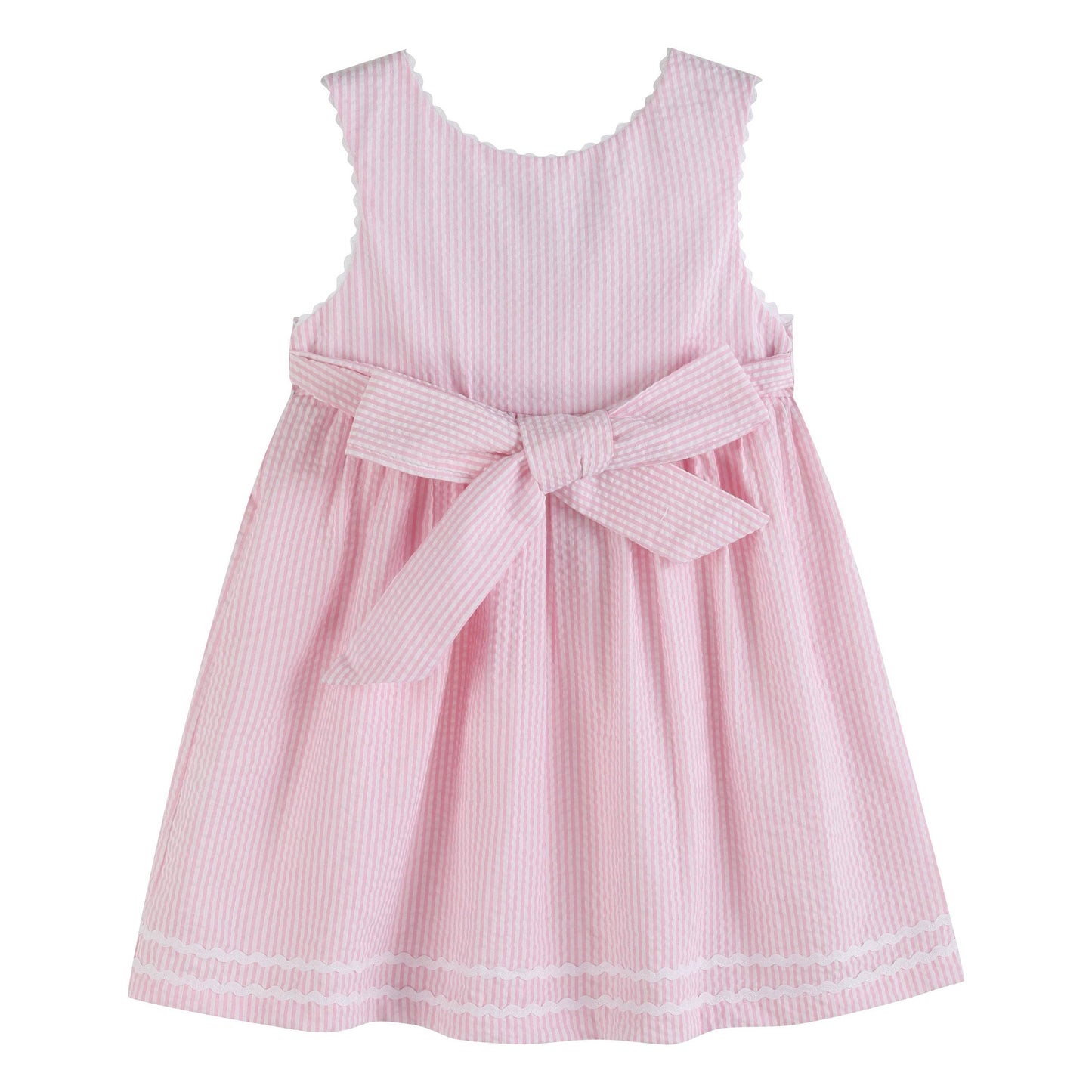 Pink Seersucker Pom Pom Flip Flops Dress