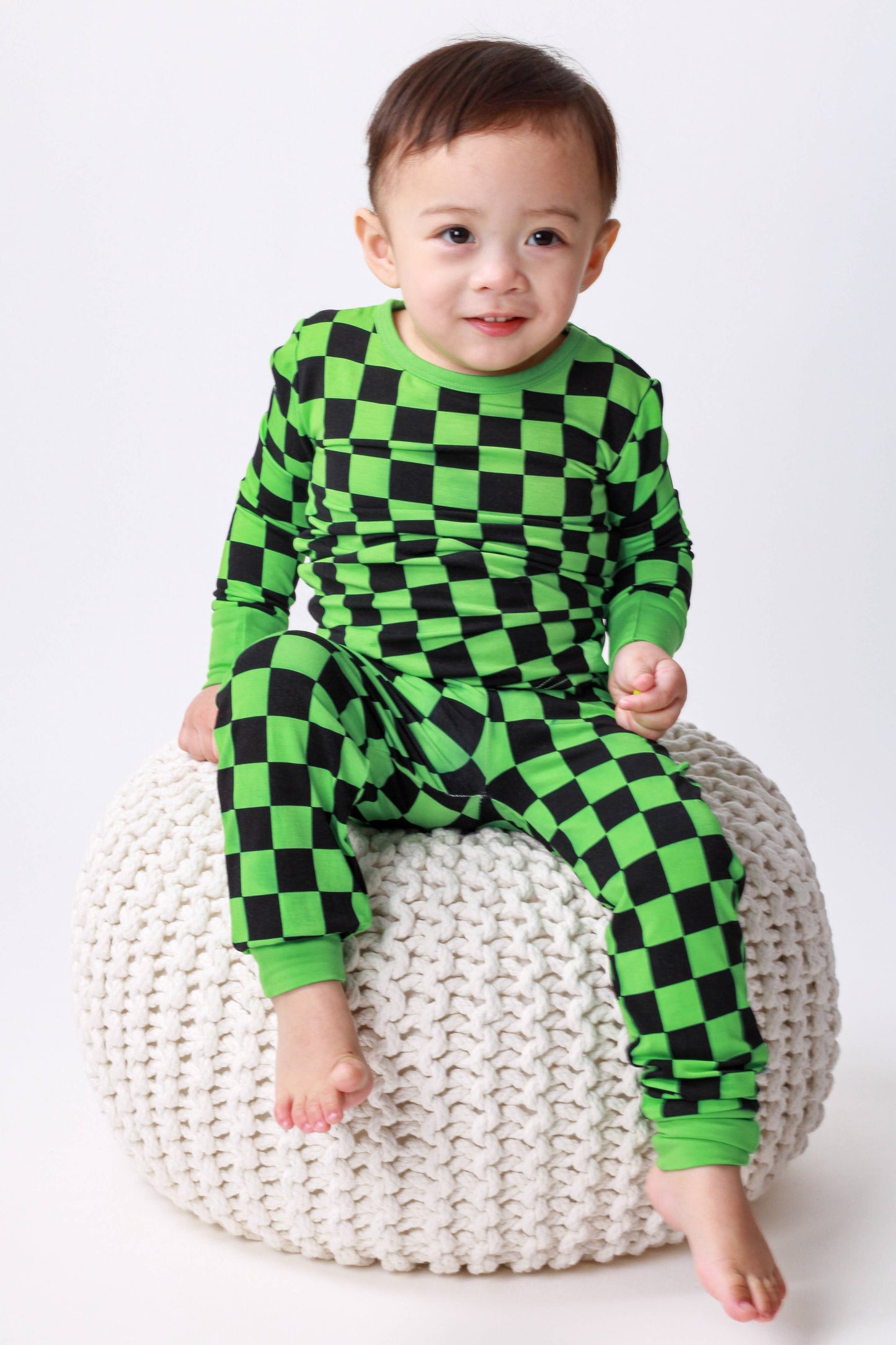 Green Checkers Long Sleeve Bamboo Pajamas