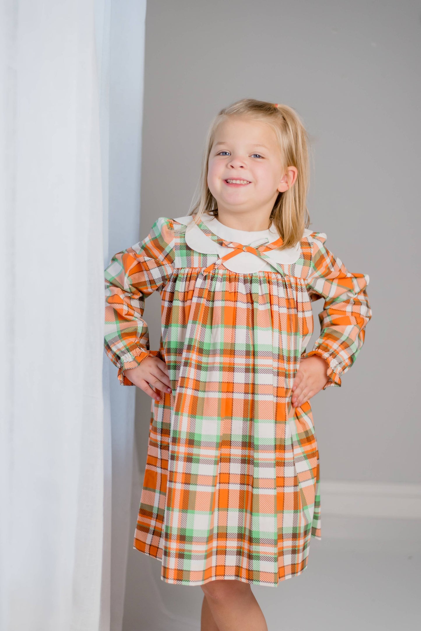 Autumn Plaid Scalloped Bishop Collar Dress
