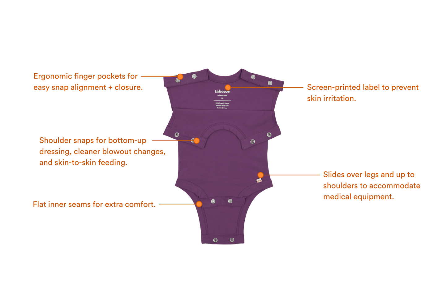Purple 100% Organic Cotton Bottom-Up Onesie