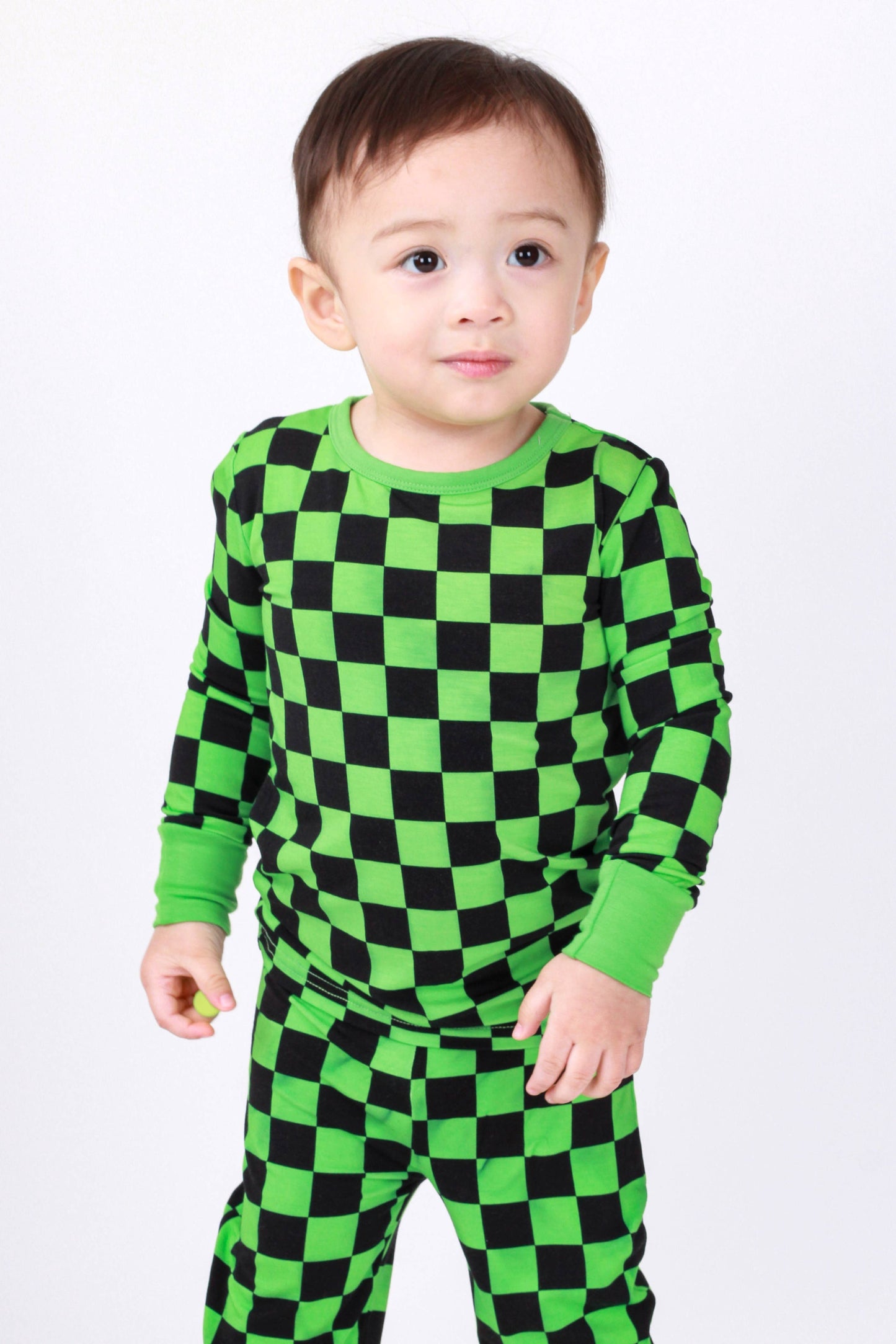 Green Checkers Long Sleeve Bamboo Pajamas