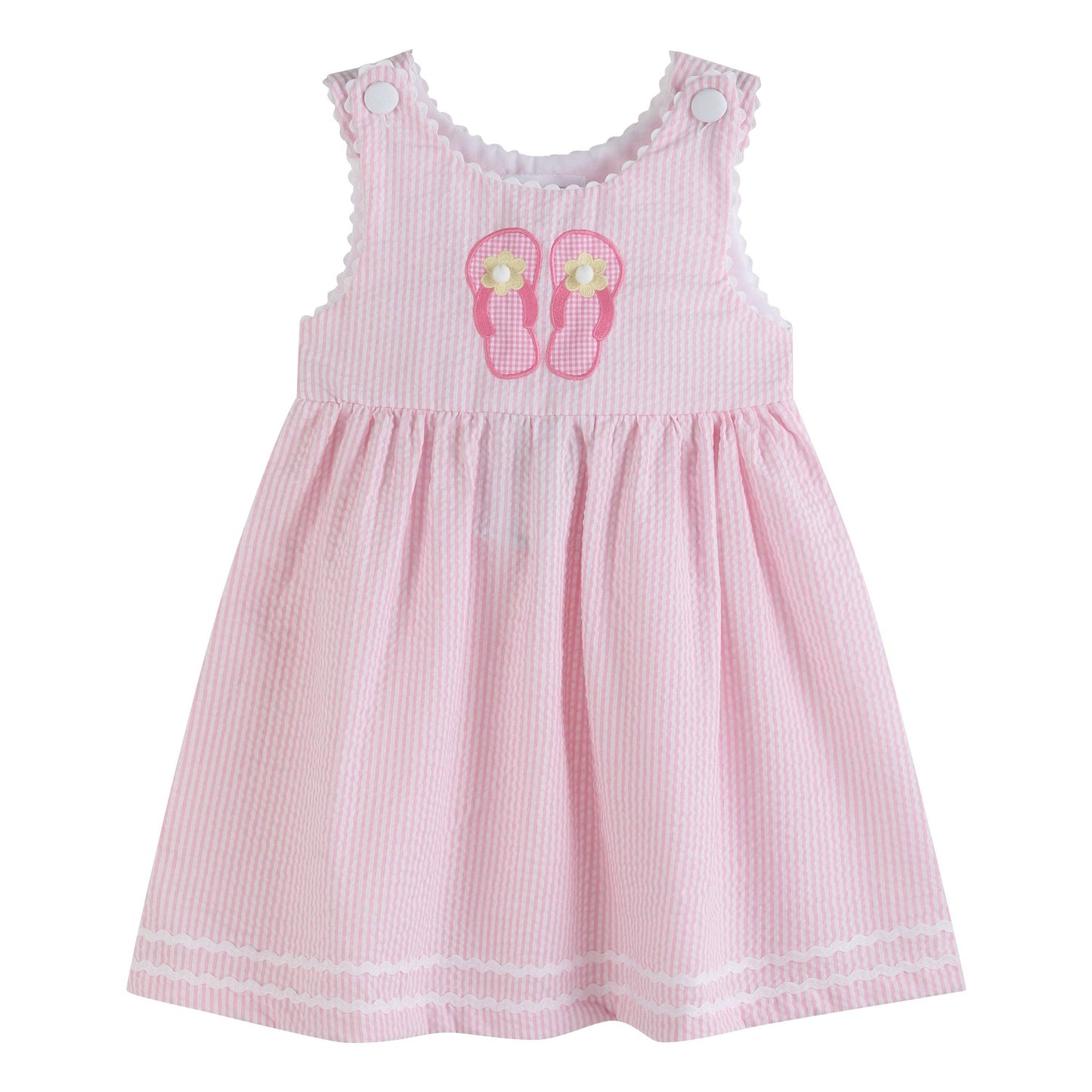 Pink Seersucker Pom Pom Flip Flops Dress