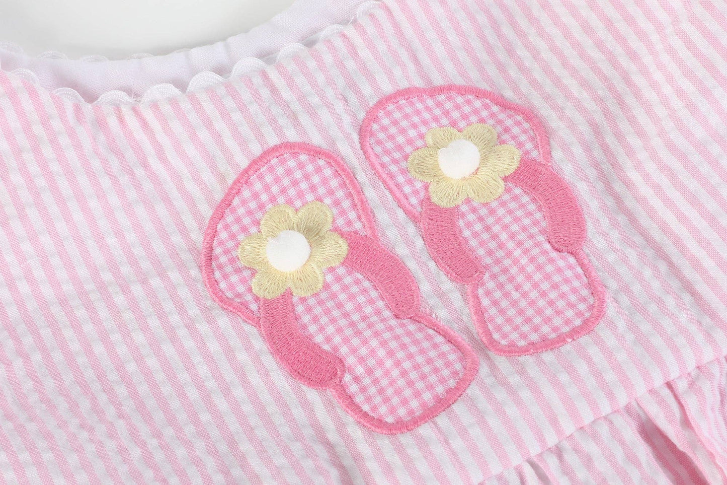 Pink Seersucker Pom Pom Flip Flops Dress