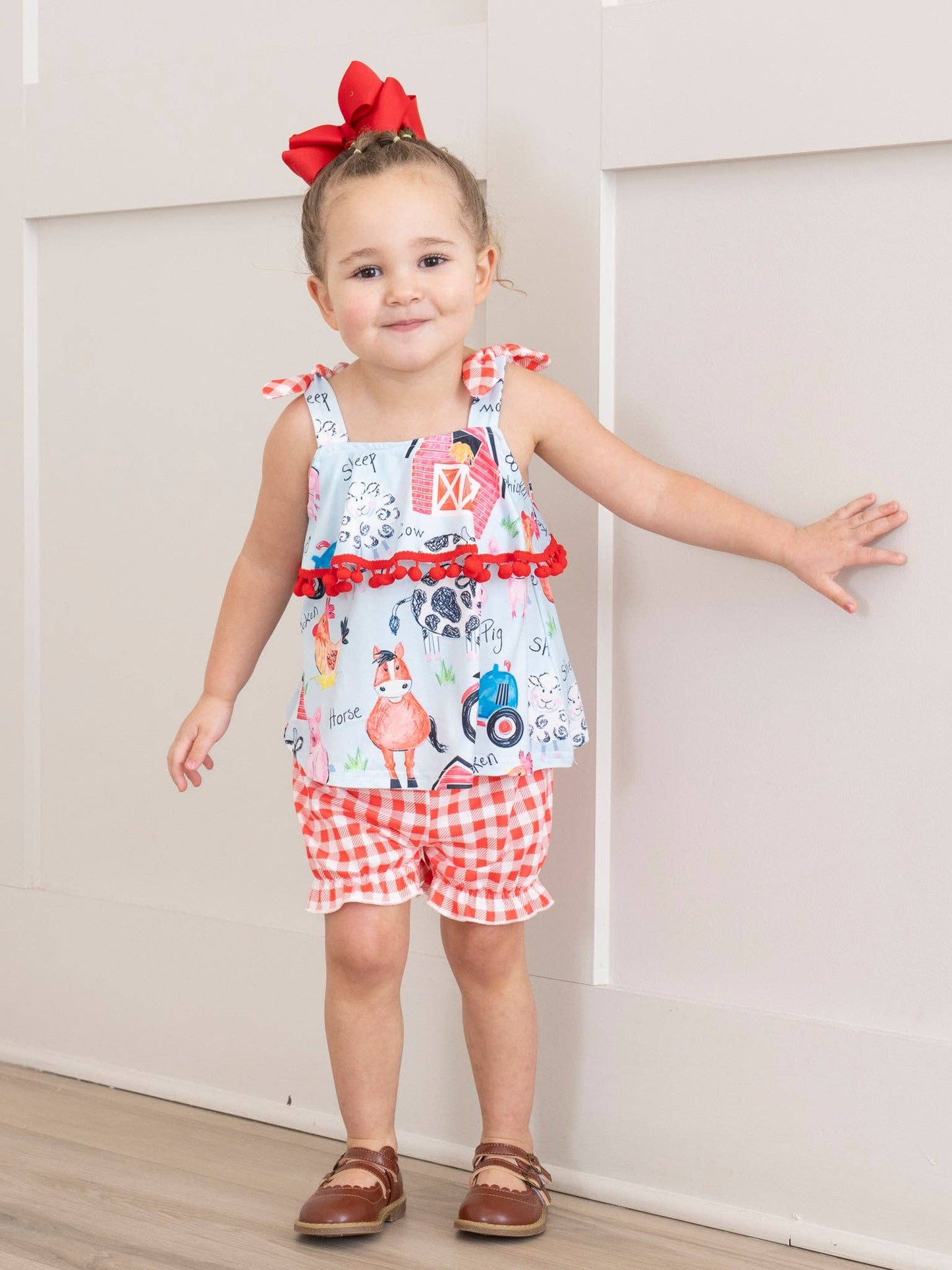 Red Gingham Farm Ruffle Outfit