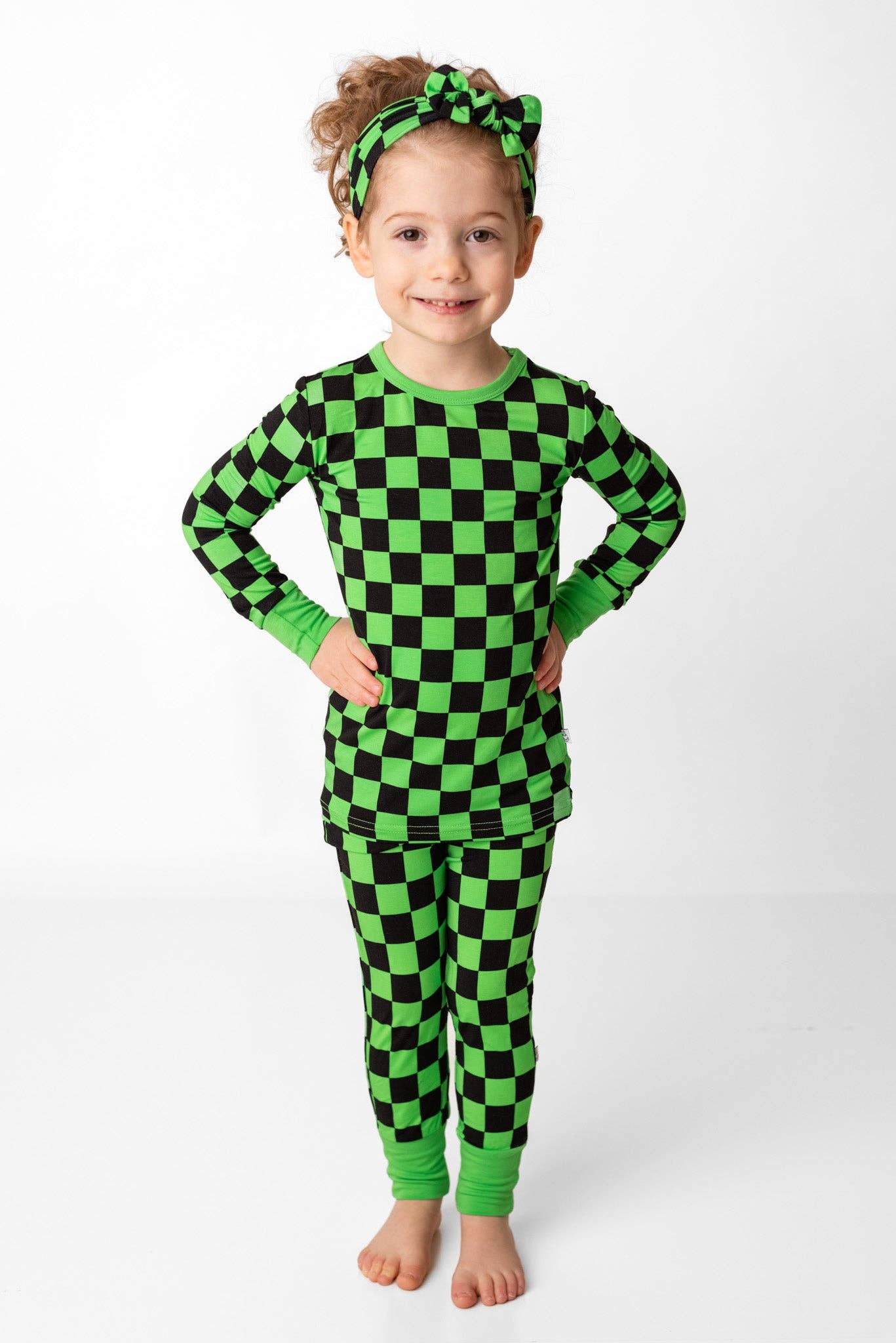 Green Checkers Long Sleeve Bamboo Pajamas