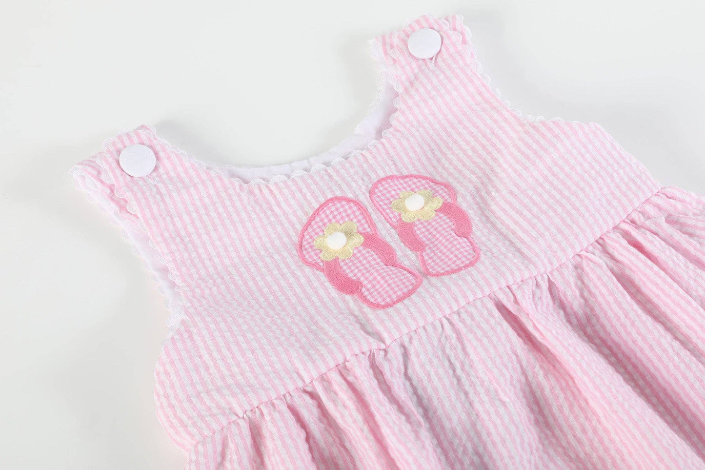Pink Seersucker Pom Pom Flip Flops Dress