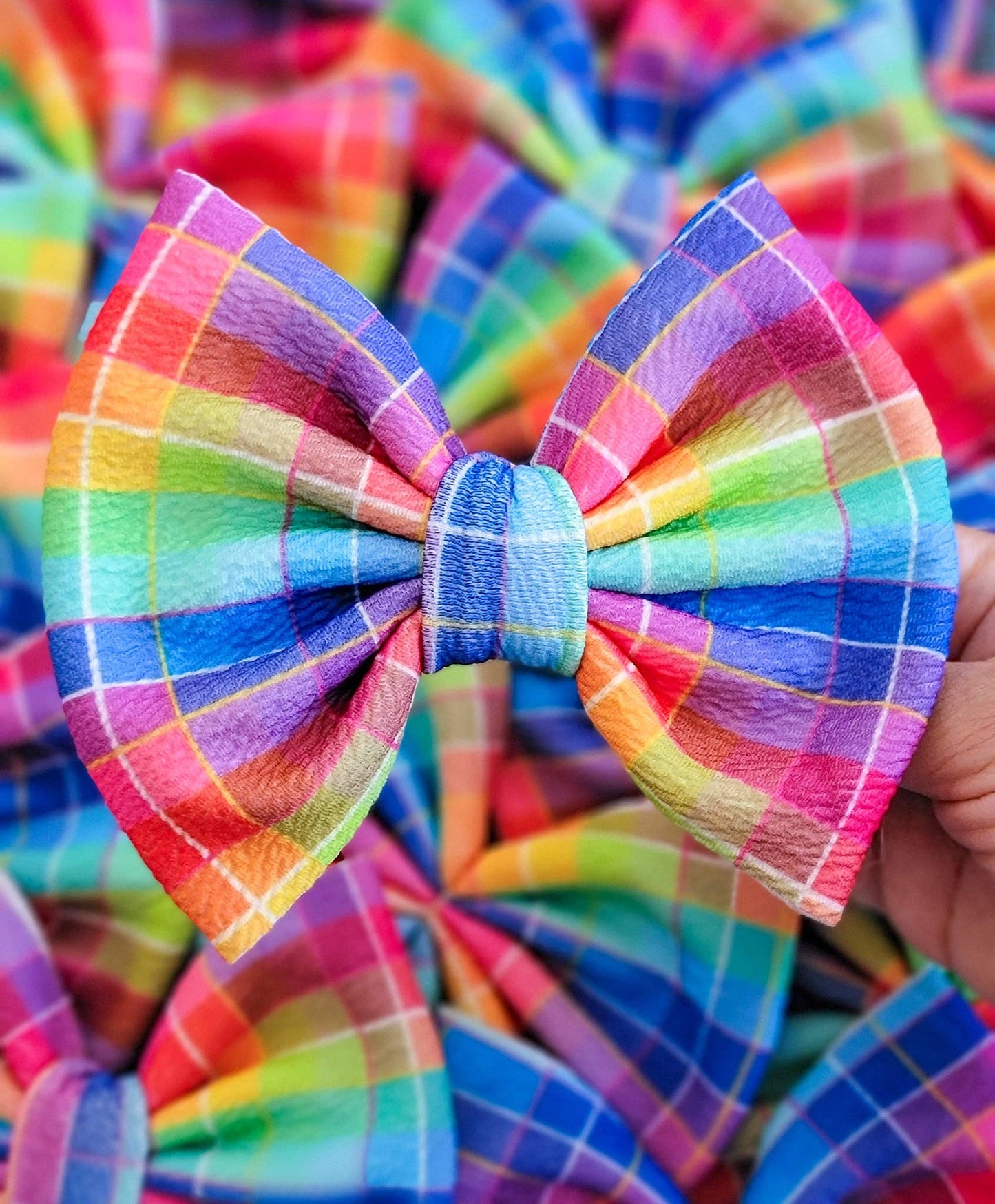Rainbow Plaid Savannah Bow