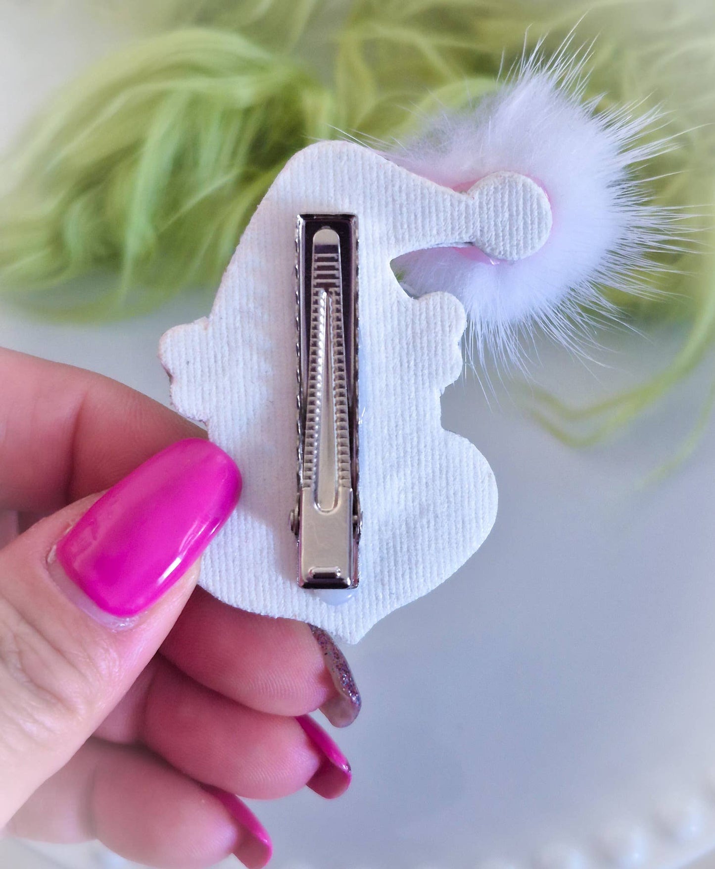 Pink Santa Hat Mean Green Guy Hair Clip