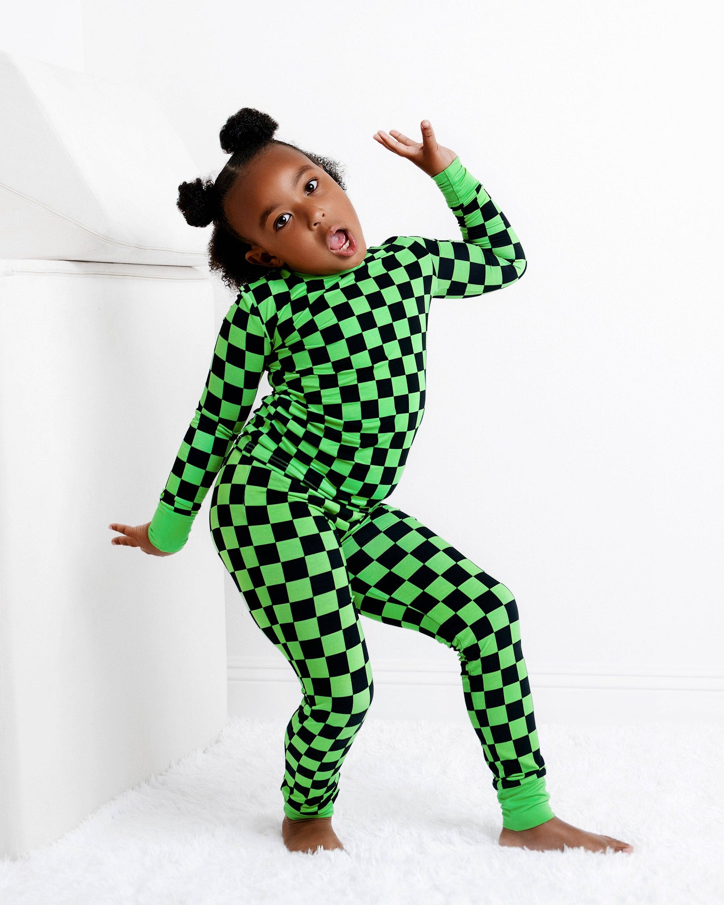 Green Checkers Long Sleeve Bamboo Pajamas
