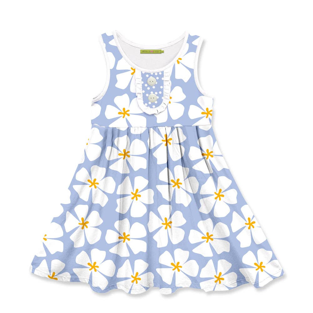 Girls Periwinkle Floral Button-Accent Sleeveless A-Line Dre