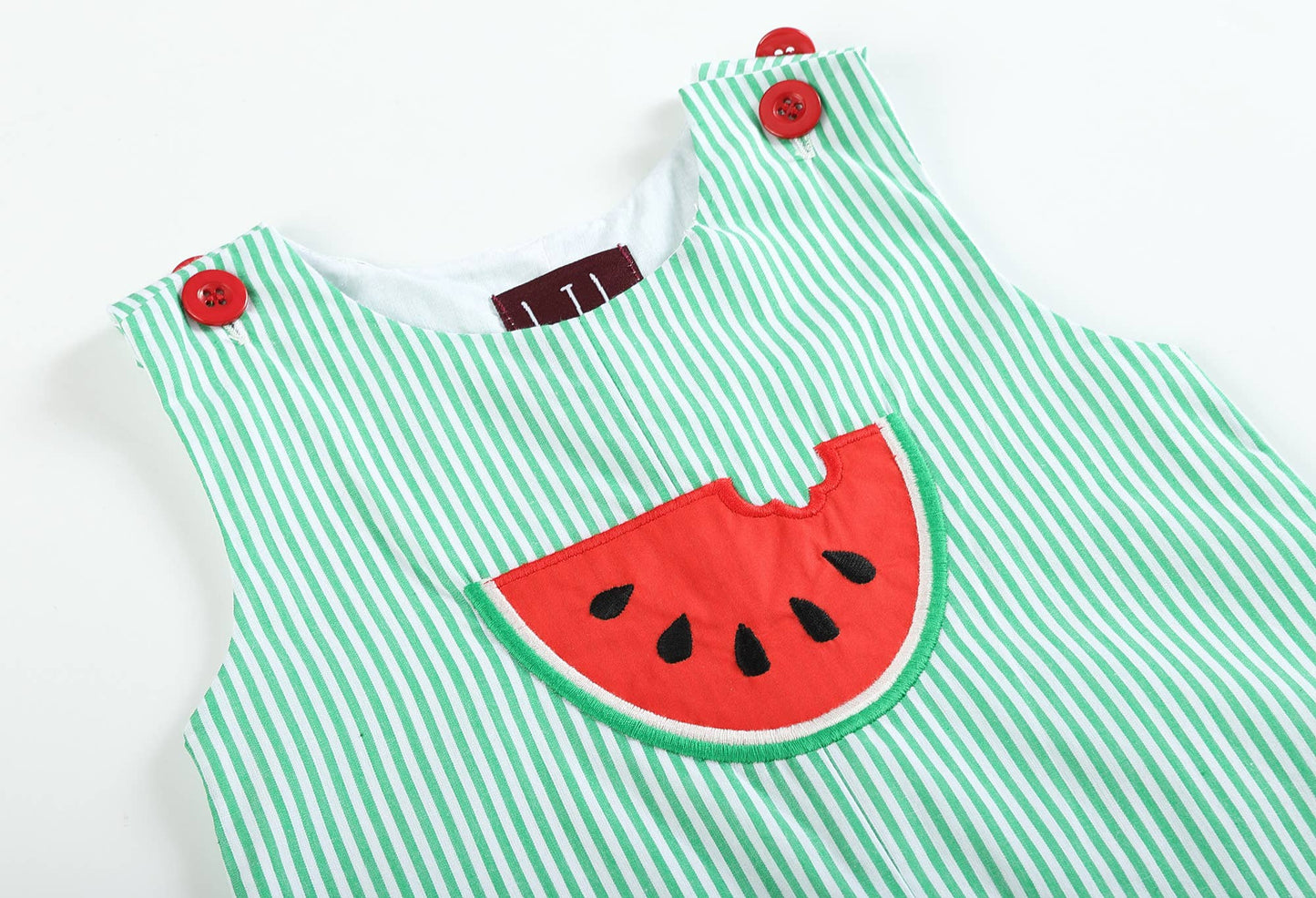 Green Stripe Watermelon Applique Shortalls