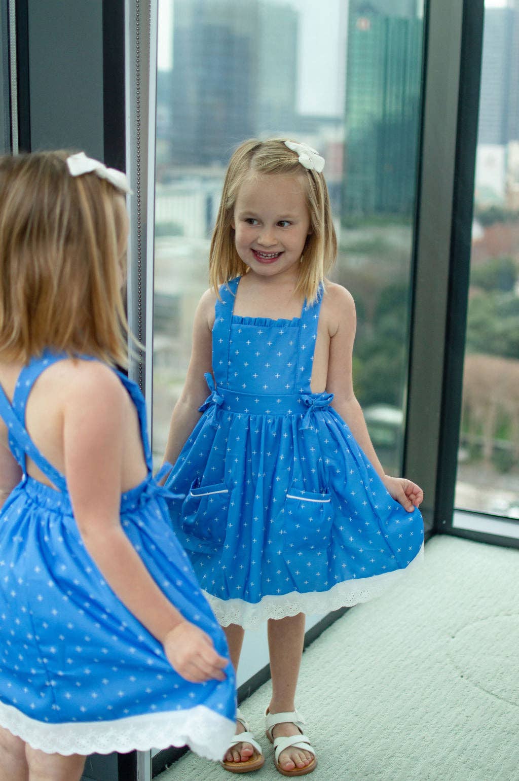 Summer Lace Pinafore Dress for Girls - French Blue