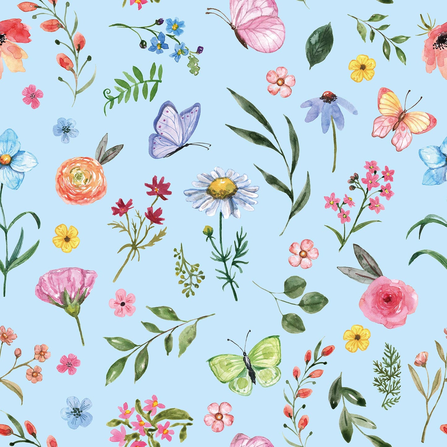 Ice Blue Floral Botanical Patch-Pocket Dress