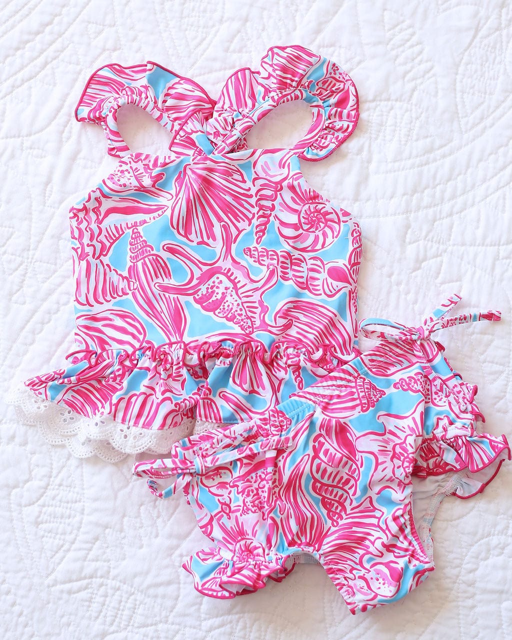 Seashells By The Seashore Ruffle 2 Piece Tankini Swimsuit
