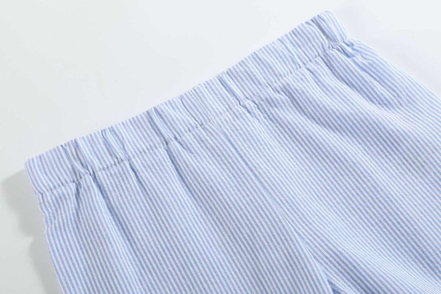 White Sailboat Tee and Blue Seersucker Shorts Set