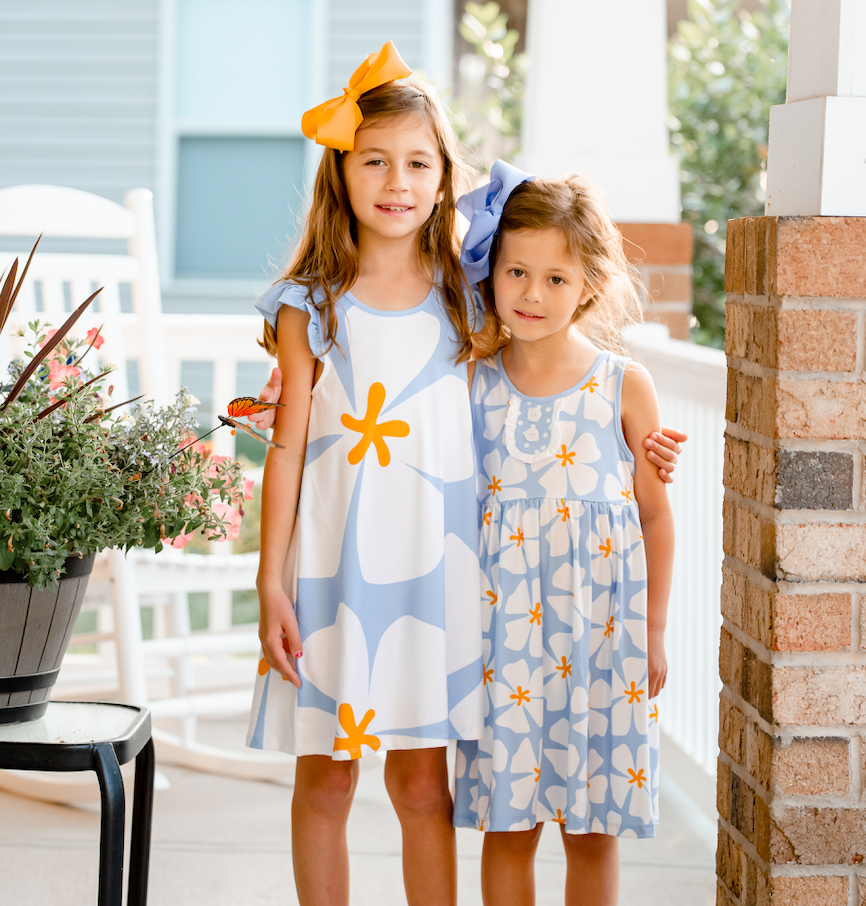 Girls Periwinkle Floral Button-Accent Sleeveless A-Line Dre