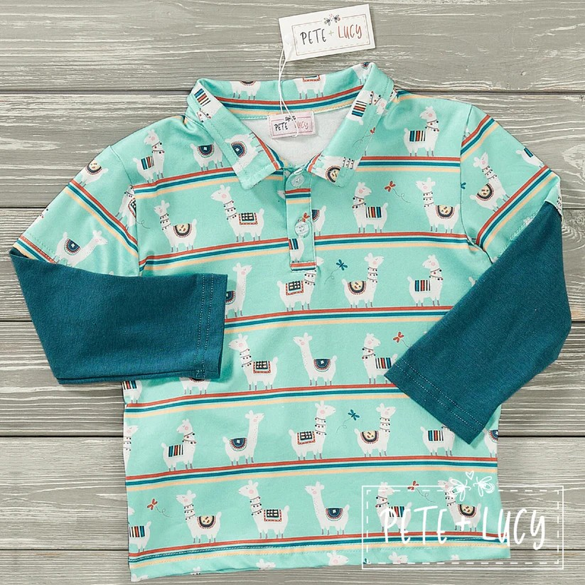 Happy Llama Long Sleeve Collared Shirt