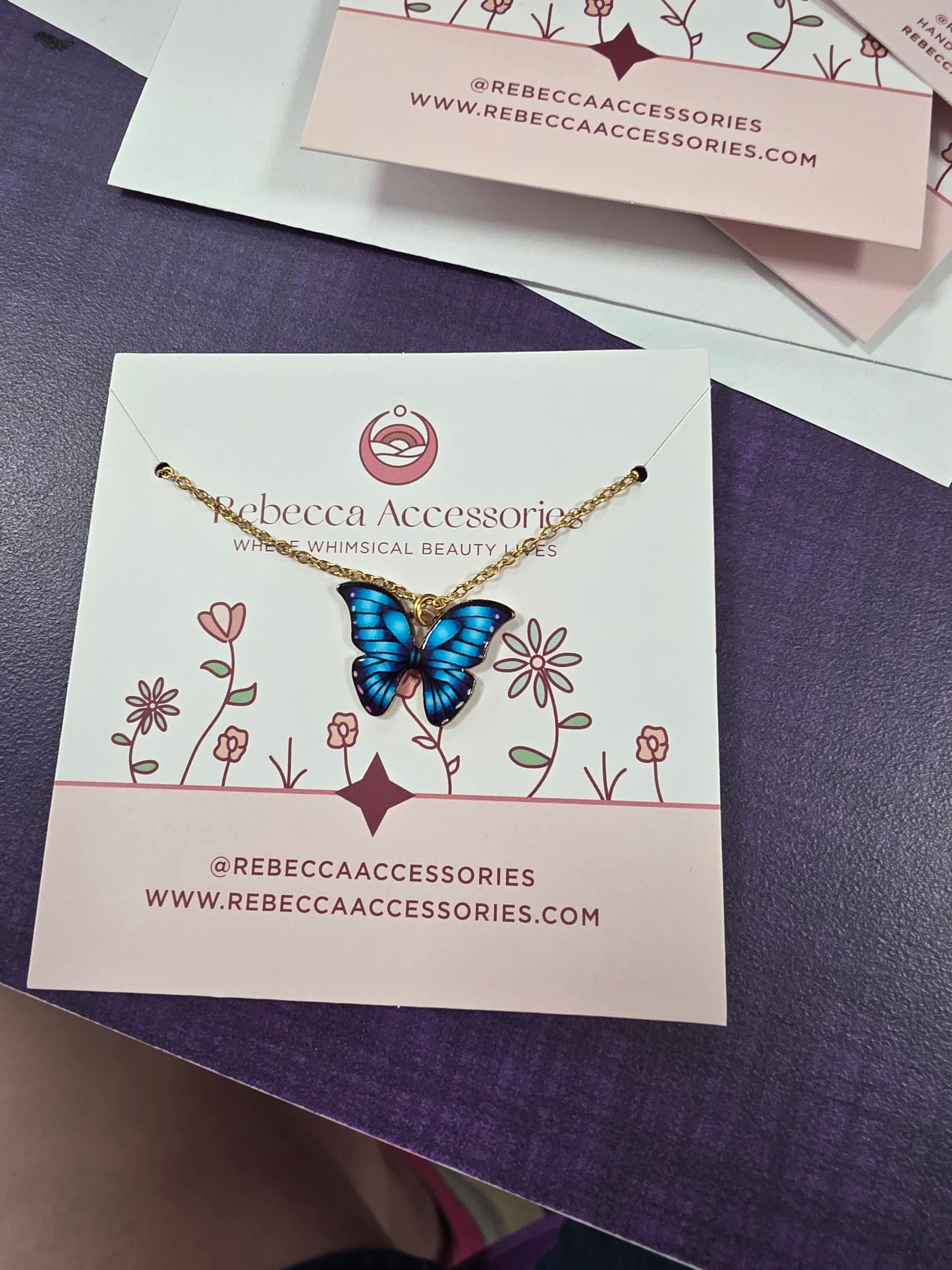 Blue Butterfly Enamel Charm Necklace