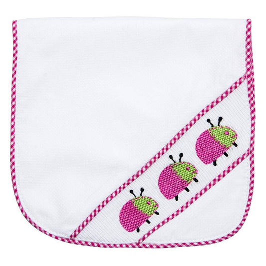 Hot Pink Ladybug Smocked Burp Cloth