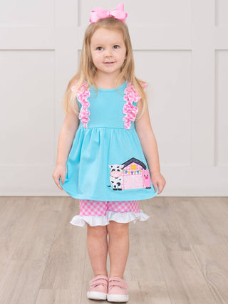 Gingham Farmhouse Embroidered Ruffle Outfit
