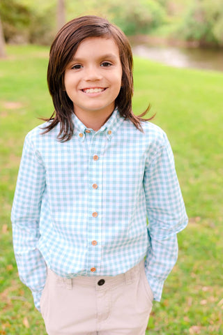 Edward Dusty Turquoise Gingham Button Down Shirt