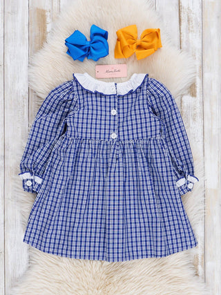 Blue Gingham Smocked Sunflowers Dress