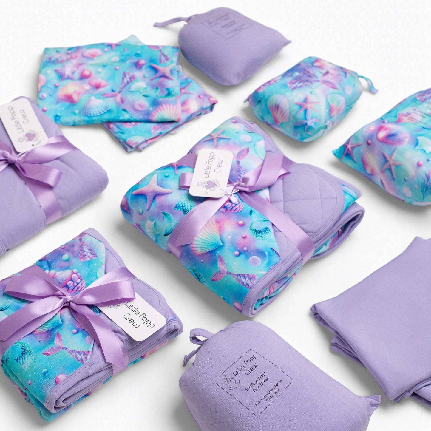 Magical Mermaid Shells Mini Quilted Bamboo Baby Blanket