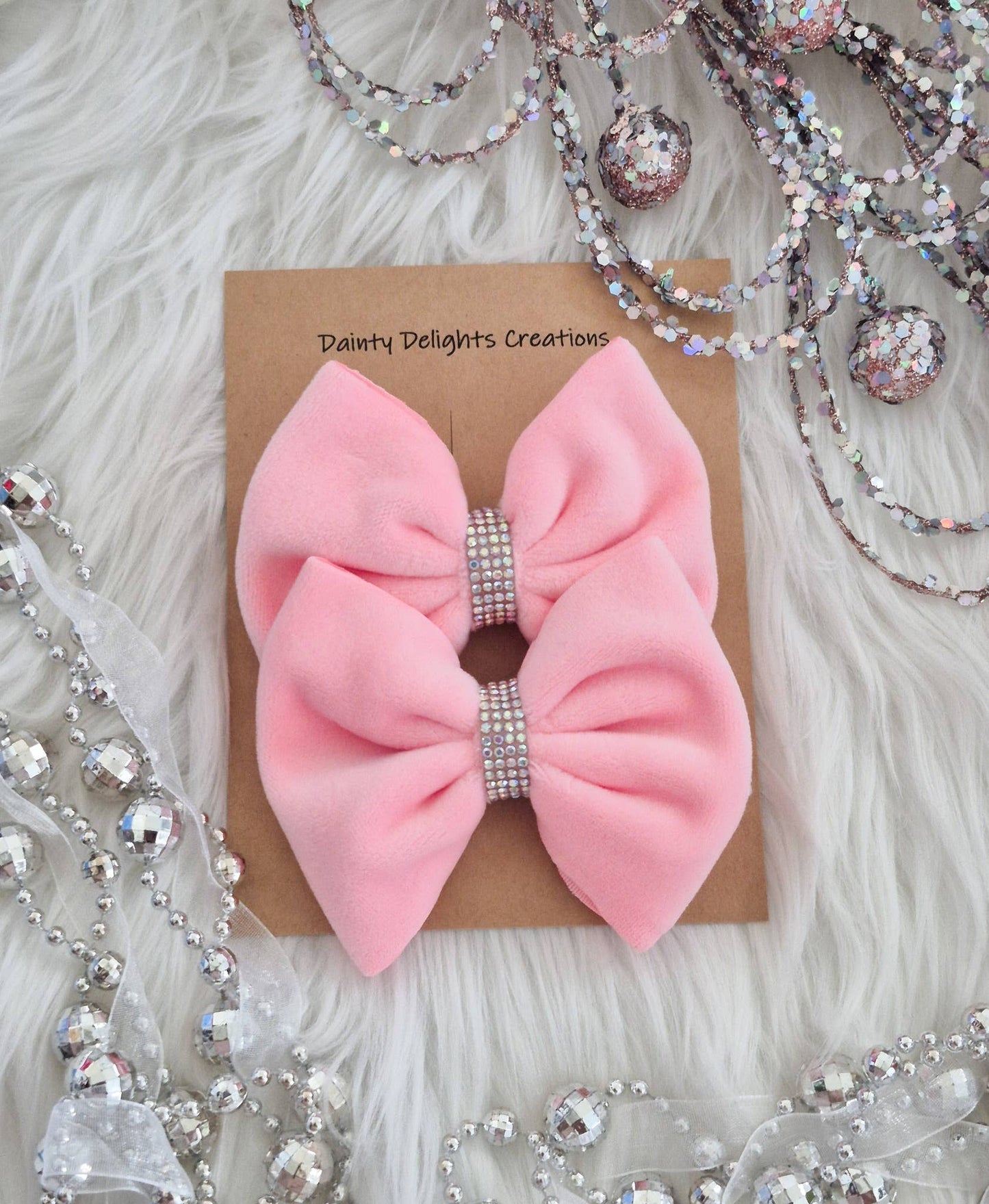Bling Pink Plush Velvet Savannah Bow Piggies Set