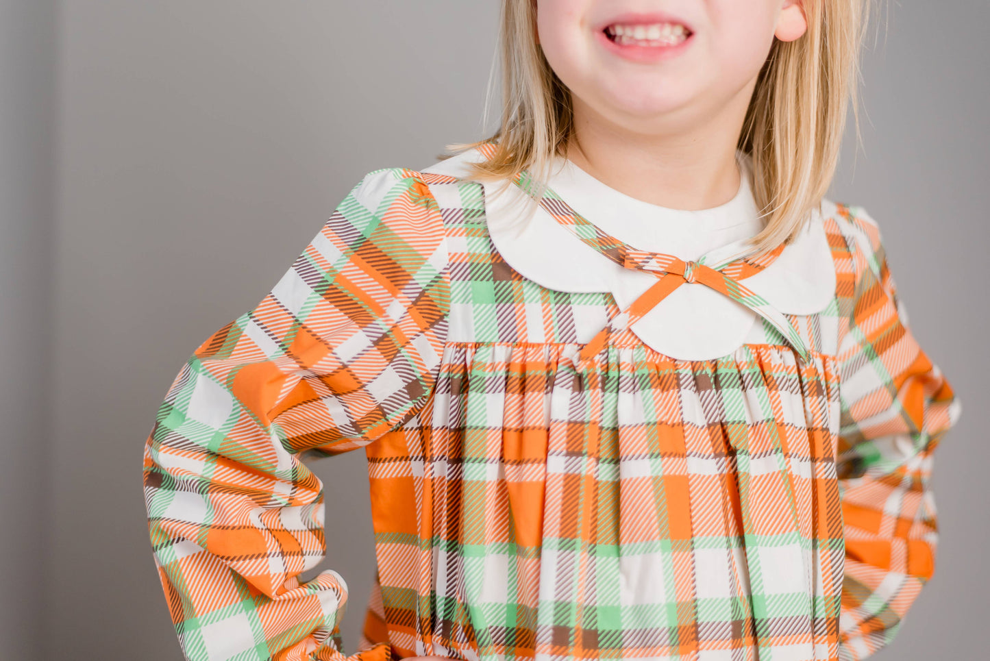 Autumn Plaid Scalloped Bishop Collar Dress