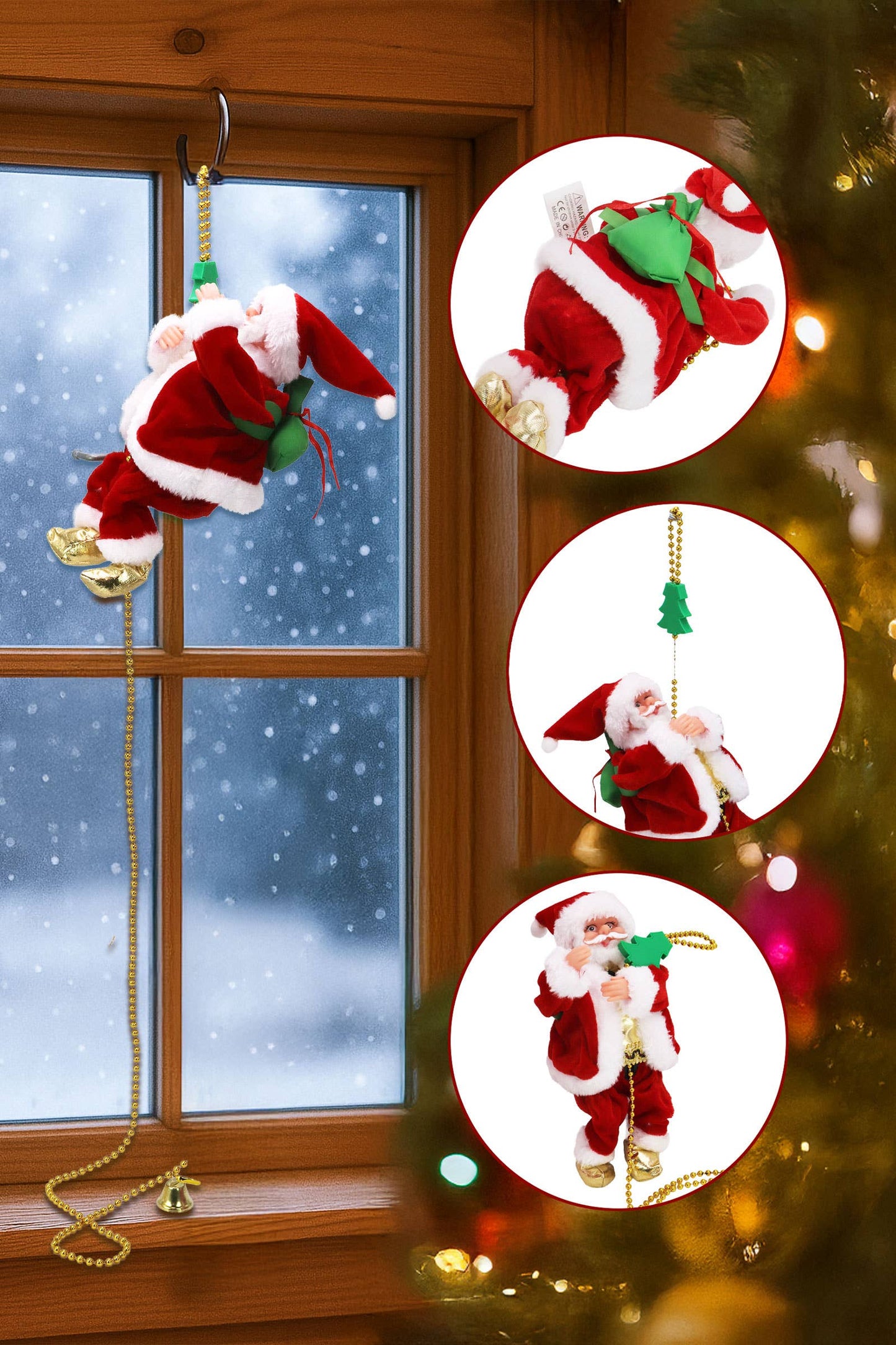 Santa Claus Climbing Music Playing Ornament