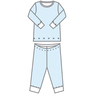 Mini Checks Blue Long Pajamas