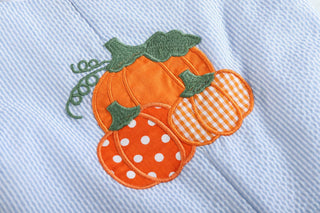 Light Blue Seersucker Pumpkin Shortalls