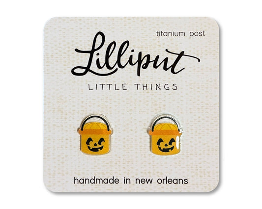 Pumpkin Retro Halloween Treat Bucket Earrings