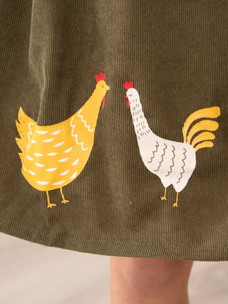 Olive Corduroy Chickens Skirtall Set