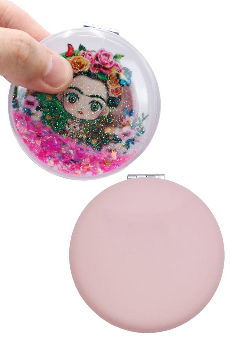 Frida Kahlo Glitter Filled Macaron Cosmetic Mirror
