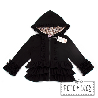 Black & Tan Spot Ruffle Hooded Jacket