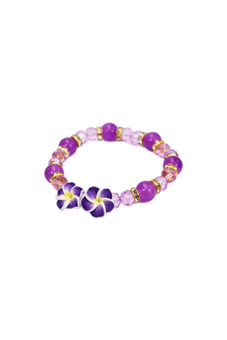 Plumeria Hibiscus Floral Gemstone Beaded Bracelet