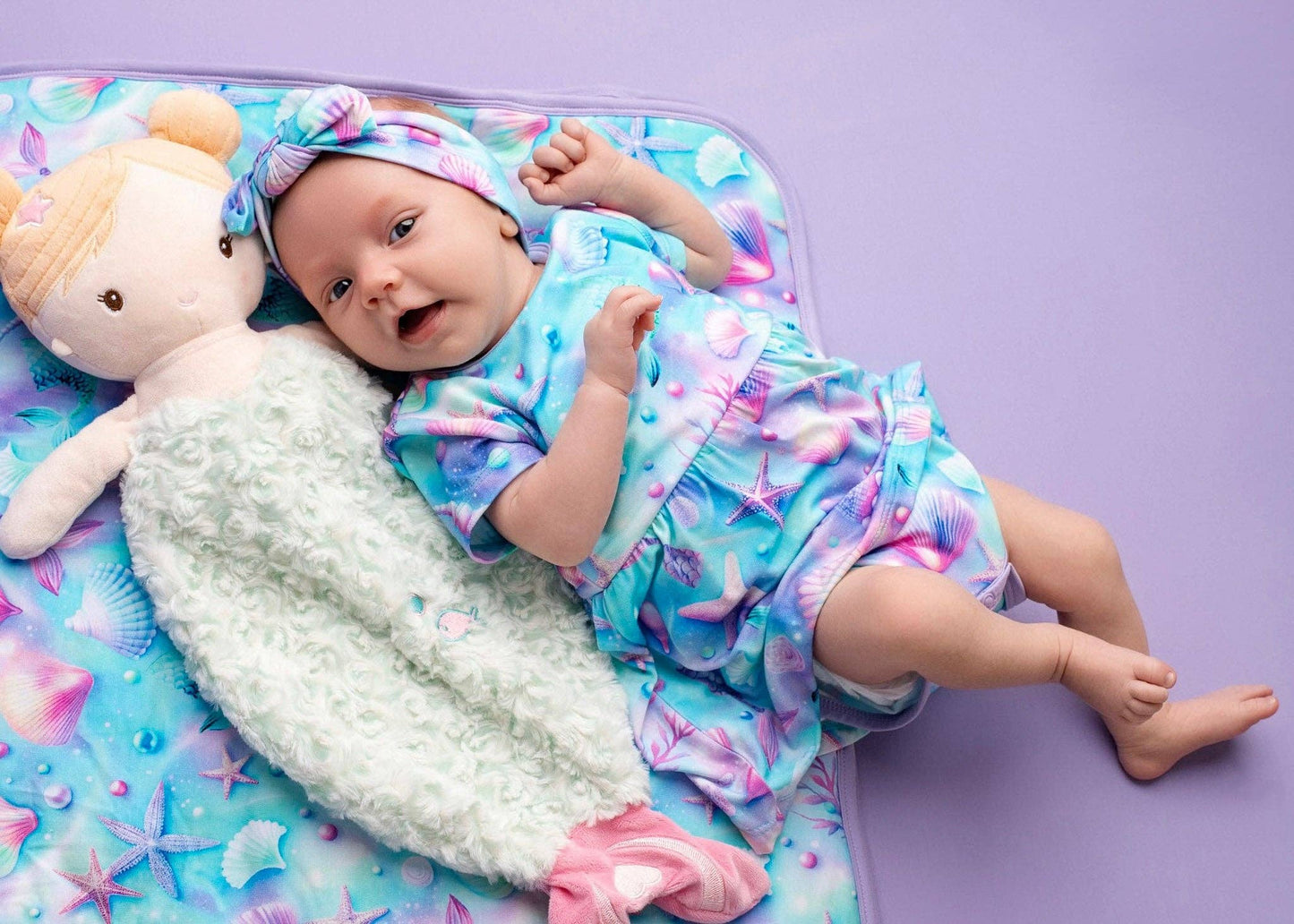 Magical Mermaid Shells Mini Quilted Bamboo Baby Blanket