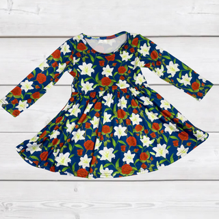 Classic Holiday Floral Twirly Dress