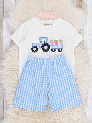 Gingham Embroidered Fruit Truck Outfit