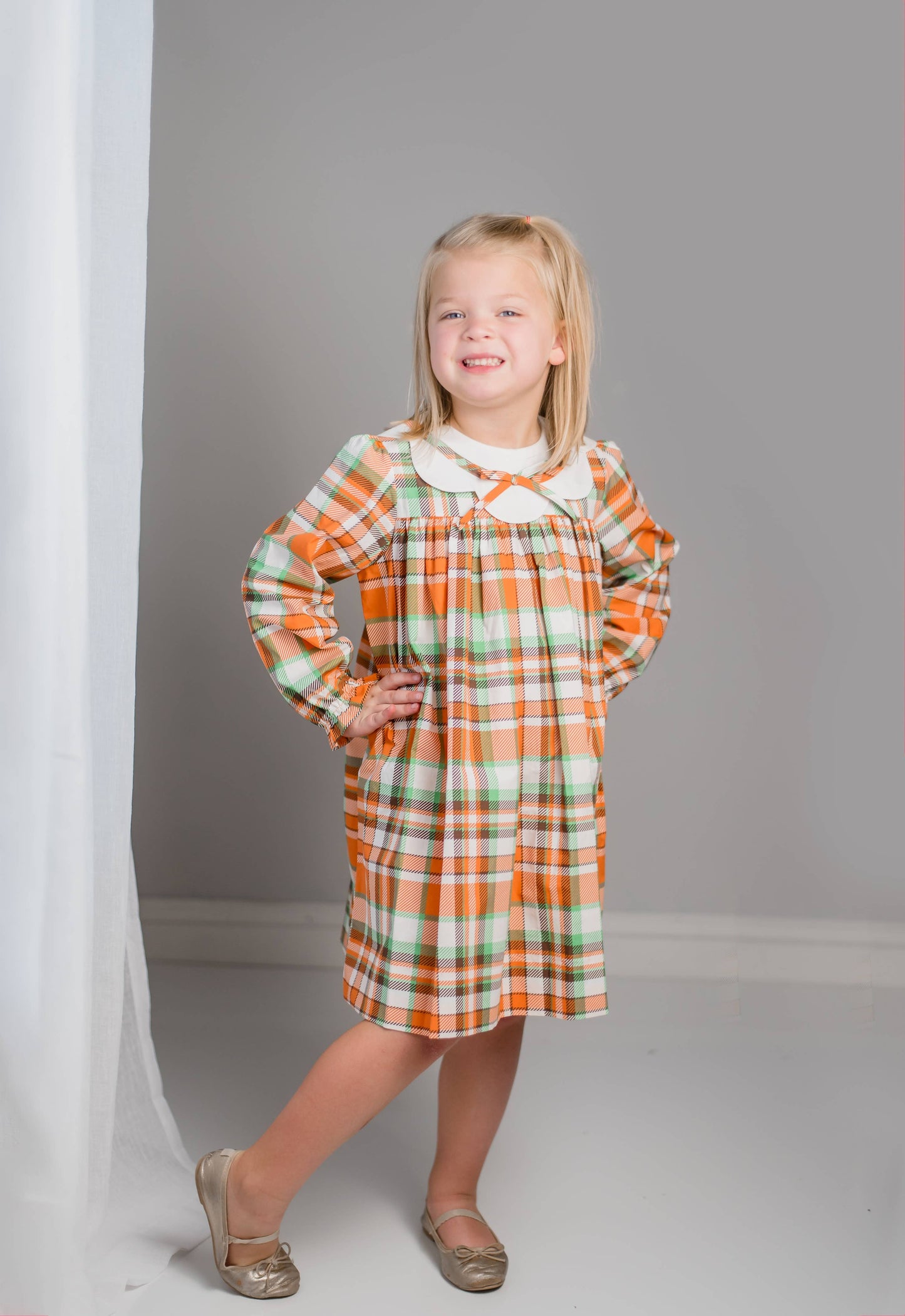 Autumn Plaid Scalloped Bishop Collar Dress