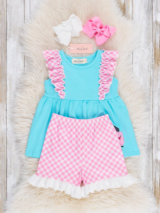 Gingham Farmhouse Embroidered Ruffle Outfit